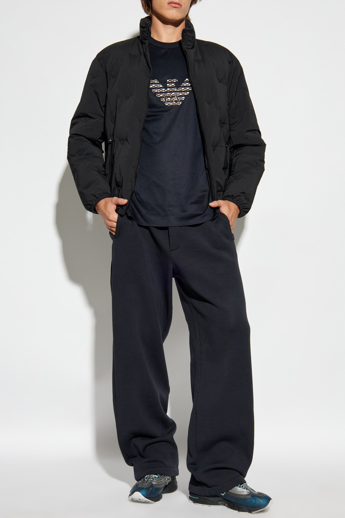 ジャケット・アウター GIORGIO ARMANI Stand up Collar Coat Giorgio Armani Le Collezioni Charcoal Gray Wool Mandarin